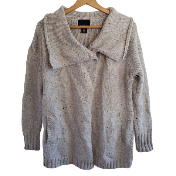 Cynthia Rowley Wool Blend Cowl Cardigan Sweater M Marled Toggle Button Pockets - Picture 1 of 6